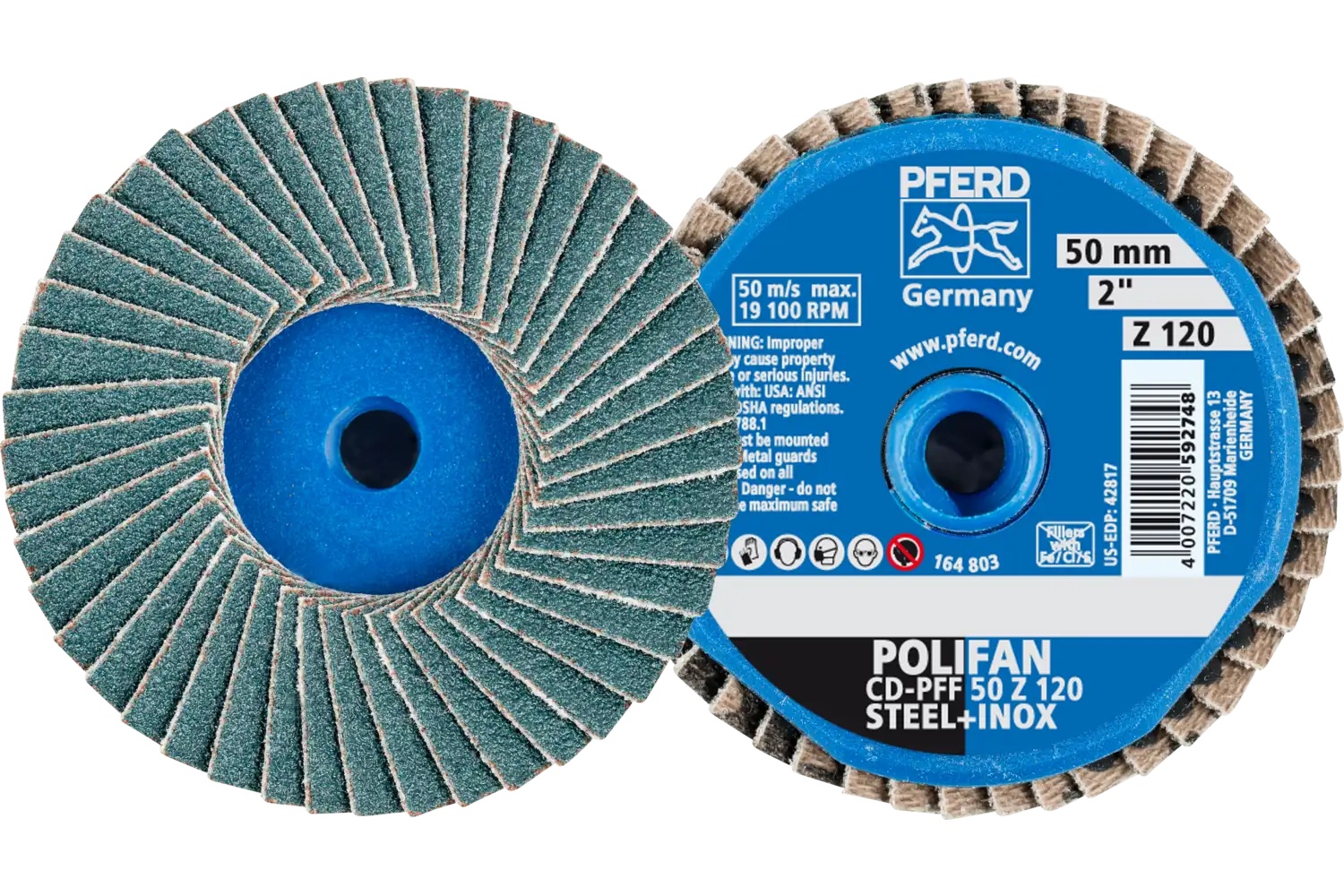 Picture of Pferd Mini Flap Disc, 2" Dia, Type CD, 120 Grit, Flat, Zirconia alumina